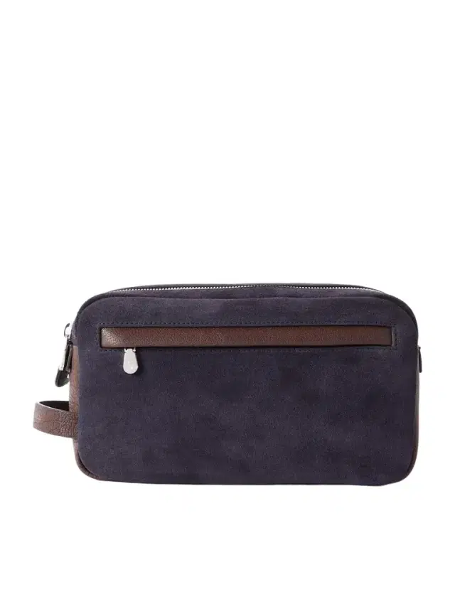 Leather-Trimmed Suede Wash Bag - Men