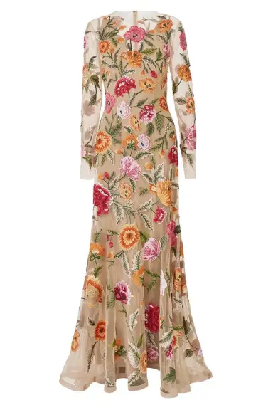 Carolina Herrera Long Sleeve Embroidered Gown | Thumbnail 1