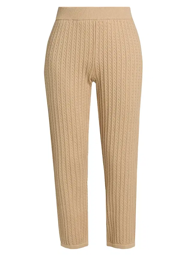 SIMKHAI Women's Cable-Knit Cotton-Cashmere Crop Joggers - Light Camel
