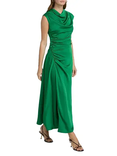 SIMKHAI Women's Burke Draped Midi-Dress - Kelly Green | Thumbnail 2 SIMKHAI Women's Burke Draped Midi-Dress - Kelly Green | Thumbnail 2