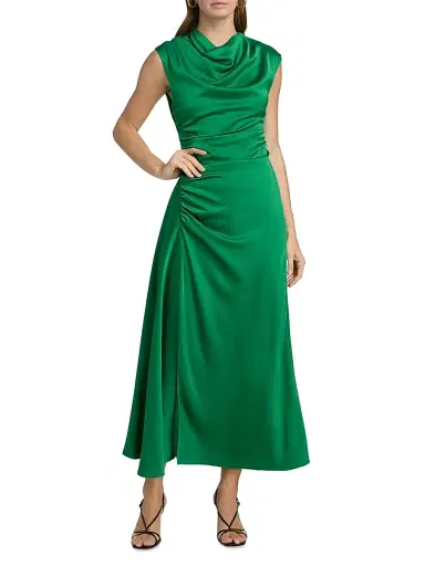 SIMKHAI Women's Burke Draped Midi-Dress - Kelly Green | Thumbnail 3 SIMKHAI Women's Burke Draped Midi-Dress - Kelly Green | Thumbnail 3