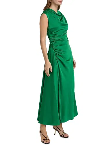 SIMKHAI Women's Burke Draped Midi-Dress - Kelly Green | Thumbnail 4 SIMKHAI Women's Burke Draped Midi-Dress - Kelly Green | Thumbnail 4