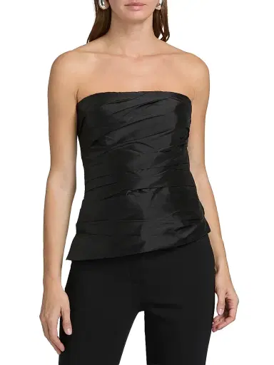Simkhai Women's Emerson Gathered Satin Bustier Top - Black - Size 00 | Thumbnail 3