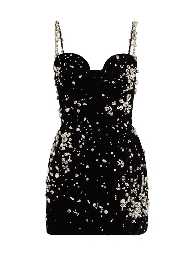 Women's Jewel Embellished Cocktail Dress - Silver Black