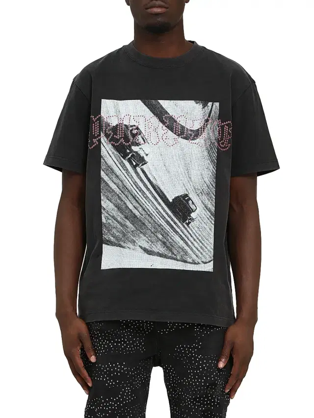 Men's Embellished Logo Graphic T-Shirt - Black