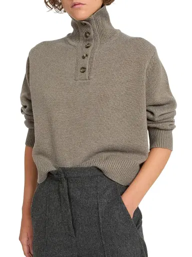 Yves Salomon Women's Wool-Cashmere Stand-Collar Sweater - Etretat - Size Large | Thumbnail 3