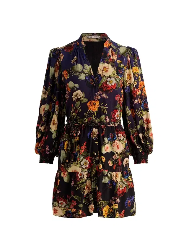 ALICE + OLIVIA Women's Antonette Floral Balloon-Sleeve Minidress - Magic Garden Gradient