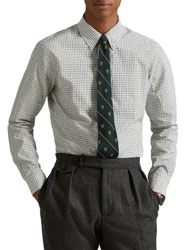 Polo Ralph Lauren Men's Tattersall Cotton Poplin Button-Down Shirt - Cream Forest Multi | Thumbnail 3 Polo Ralph Lauren Men's Tattersall Cotton Poplin Button-Down Shirt - Cream Forest Multi | Thumbnail 3