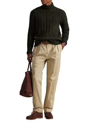 Polo Ralph Lauren Men's Wool-Cashmere Cable-Knit Turtleneck Sweater - Vest Olive Heather | Thumbnail 2 Polo Ralph Lauren Men's Wool-Cashmere Cable-Knit Turtleneck Sweater - Vest Olive Heather | Thumbnail 2