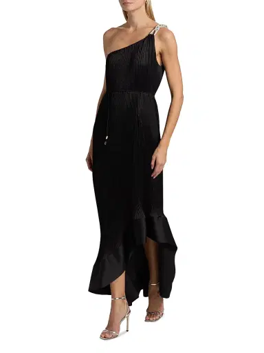 Milly Women's Mariah Embellished-Strap Pleated Satin Maxi Dress - Black | Thumbnail 2