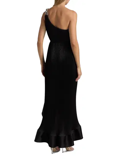 Milly Women's Mariah Embellished-Strap Pleated Satin Maxi Dress - Black | Thumbnail 5
