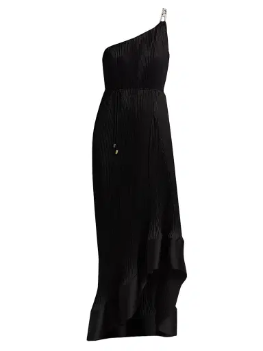 Milly Women's Mariah Embellished-Strap Pleated Satin Maxi Dress - Black | Thumbnail 1