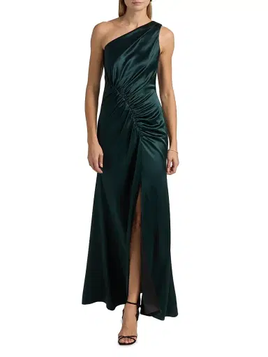 Milly Women's Whitney Asymmetric Hammered Satin Dress - Dark Emerald | Thumbnail 2