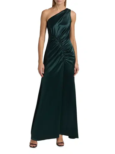 Milly Women's Whitney Asymmetric Hammered Satin Dress - Dark Emerald | Thumbnail 3