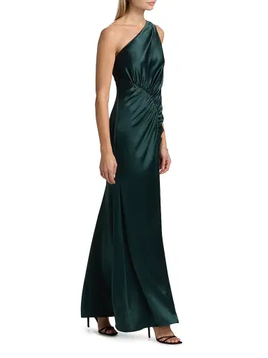 Milly Women's Whitney Asymmetric Hammered Satin Dress - Dark Emerald | Thumbnail 4