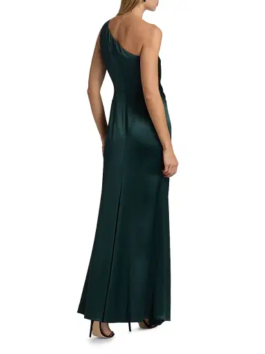 Milly Women's Whitney Asymmetric Hammered Satin Dress - Dark Emerald | Thumbnail 5