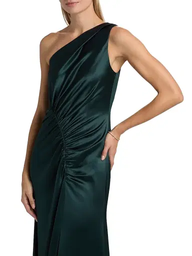 Milly Women's Whitney Asymmetric Hammered Satin Dress - Dark Emerald | Thumbnail 6