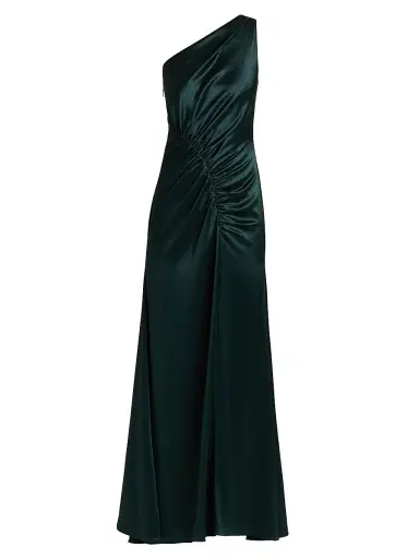Milly Women's Whitney Asymmetric Hammered Satin Dress - Dark Emerald | Thumbnail 1