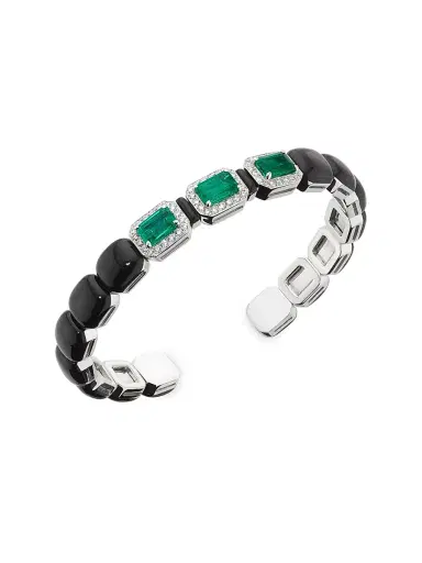 Nikos Koulis Women's Oui 18K White Gold, 0.43 TCW Diamond & Black Enamel Cuff - White Gold | Thumbnail 1 Nikos Koulis Women's Oui 18K White Gold, 0.43 TCW Diamond & Black Enamel Cuff - White Gold | Thumbnail 1