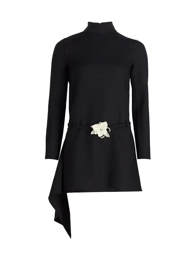 Oscar de la Renta Women's Crystal-Embellished Flower Belt Minidress - Black