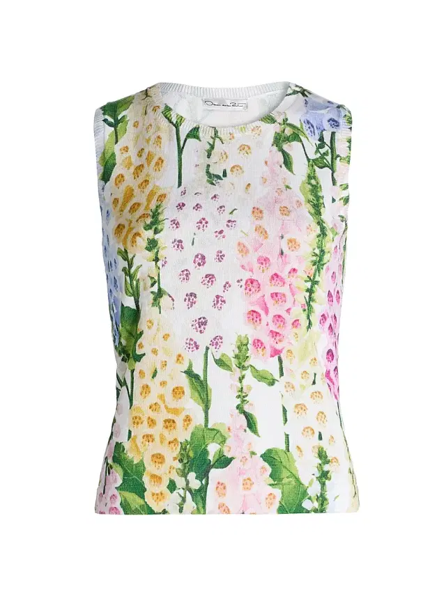 Women's Foxgloves-Print Cotton-Blend Knit Tank - White Multi