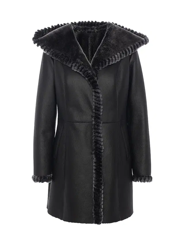 Gorski Women's Merino Shearling Lamb Parka with Whipstitch Trim - Black Brisa
