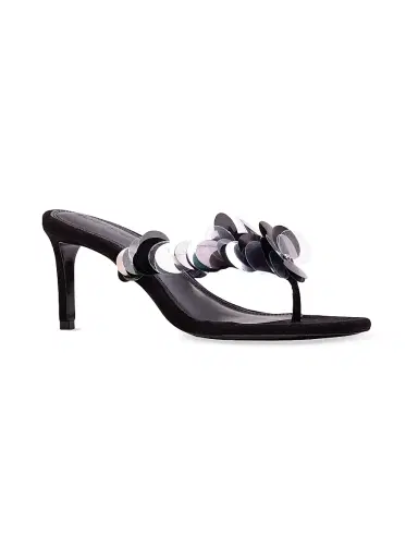 Black Suede Studio Women's Glw 70MM Pailletes High Heel Sandals - Black Suede - Size 12 | Thumbnail 2