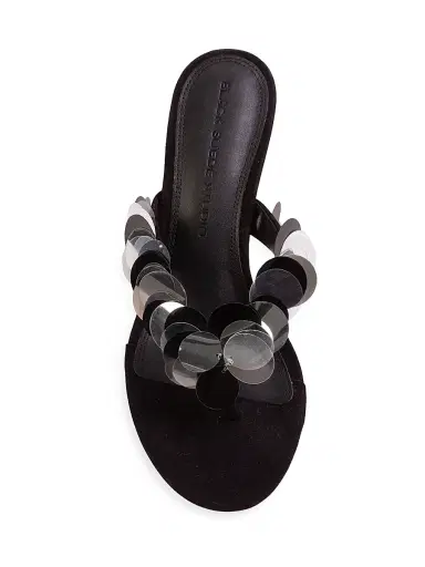 Black Suede Studio Women's Glw 70MM Pailletes High Heel Sandals - Black Suede - Size 12 | Thumbnail 5
