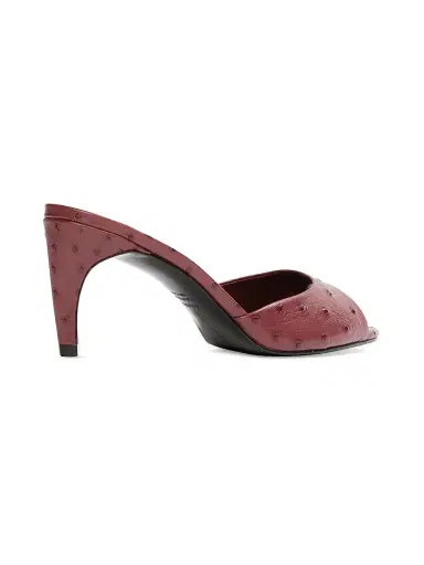Black Suede Studio Women's Jazz 70MM Mule Sandals - Ruby Ostrich Leather - Size 8 | Thumbnail 3