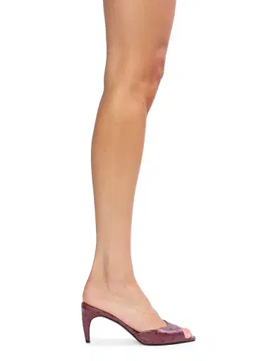 Black Suede Studio Women's Jazz 70MM Mule Sandals - Ruby Ostrich Leather - Size 8 | Thumbnail 6
