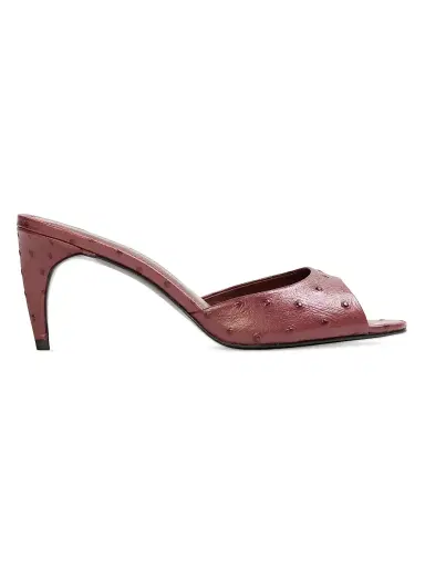 Black Suede Studio Women's Jazz 70MM Mule Sandals - Ruby Ostrich Leather - Size 8 | Thumbnail 1