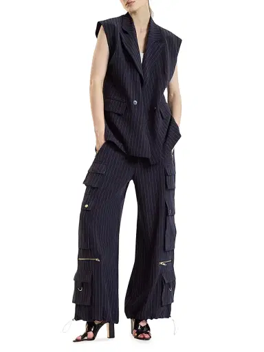 CYNTHIA ROWLEY Women's Oversized Double-Breasted Vest - Navy - Size Large | Thumbnail 2