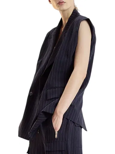CYNTHIA ROWLEY Women's Oversized Double-Breasted Vest - Navy - Size Large | Thumbnail 3