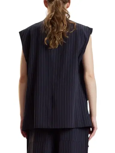CYNTHIA ROWLEY Women's Oversized Double-Breasted Vest - Navy - Size Large | Thumbnail 4