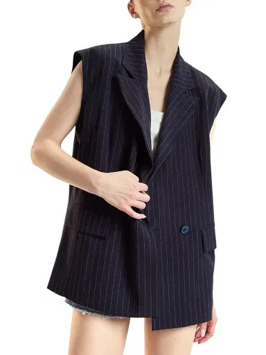CYNTHIA ROWLEY Women's Oversized Double-Breasted Vest - Navy - Size Large | Thumbnail 5