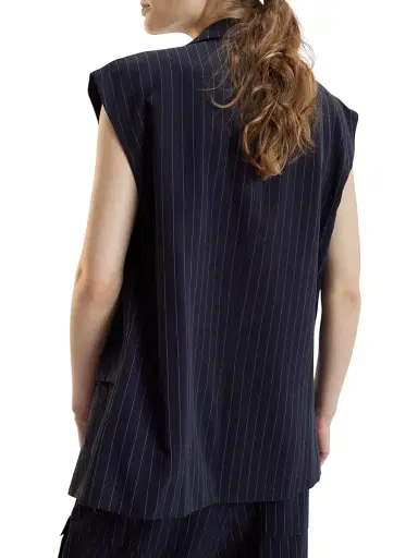 CYNTHIA ROWLEY Women's Oversized Double-Breasted Vest - Navy - Size Large | Thumbnail 6