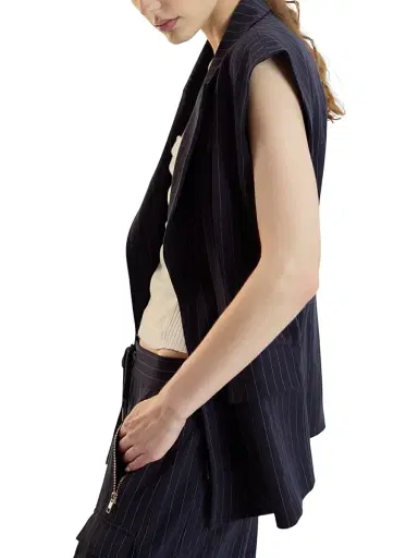 CYNTHIA ROWLEY Women's Oversized Double-Breasted Vest - Navy - Size Large | Thumbnail 7