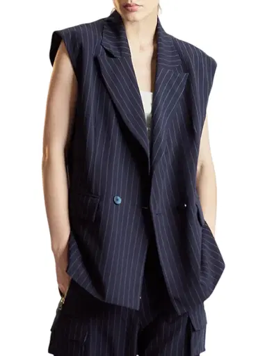 CYNTHIA ROWLEY Women's Oversized Double-Breasted Vest - Navy - Size Large | Thumbnail 1
