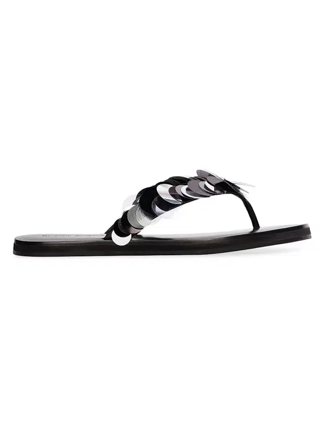 Black Suede Studio Women's GLW Flop Paillettes Flip Flop - Black Leather