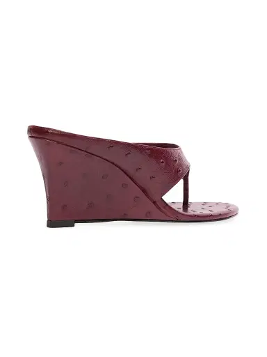 Black Suede Studio Women's Mac 70MM Wedge Sandals - Ruby Ostrich Leather - Size 11 | Thumbnail 3