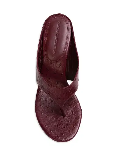 Black Suede Studio Women's Mac 70MM Wedge Sandals - Ruby Ostrich Leather - Size 11 | Thumbnail 5