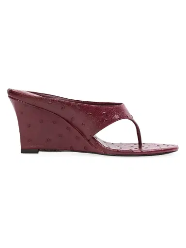 Black Suede Studio Women's Mac 70MM Wedge Sandals - Ruby Ostrich Leather - Size 11 | Thumbnail 1