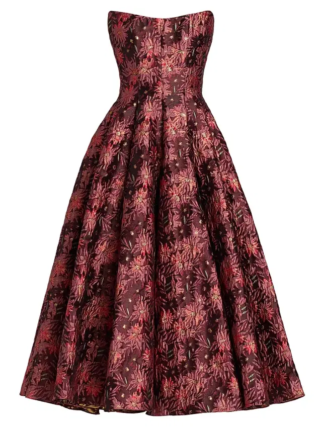 Women's Rousseau Floral Brocade Midi Dress - Burgundy Metallic Daisy