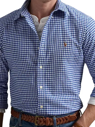 Polo Ralph Lauren Men's Custom-Fit Gingham Cotton Oxford Shirt - Blue White Gingham | Thumbnail 5 Polo Ralph Lauren Men's Custom-Fit Gingham Cotton Oxford Shirt - Blue White Gingham | Thumbnail 5