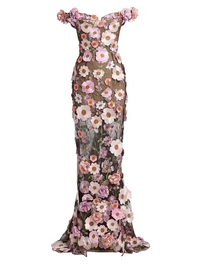 Bronx Banco Women's Maraya Jasmine Flower-Embellished Gown - Black Multi