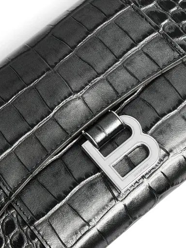 Balenciaga Women's Hourglass Metallized Crocodile Embossed Wallet on Chain - Gun Metal | Thumbnail 5 Balenciaga Women's Hourglass Metallized Crocodile Embossed Wallet on Chain - Gun Metal | Thumbnail 5
