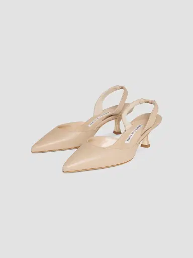 Manolo Blahnik Women's Carolyne 50MM Leather Slingback Pumps - Cream - Size 5 | Thumbnail 2