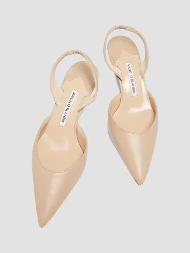 Manolo Blahnik Women's Carolyne 50MM Leather Slingback Pumps - Cream - Size 5 | Thumbnail 4