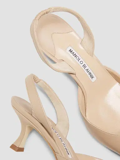 Manolo Blahnik Women's Carolyne 50MM Leather Slingback Pumps - Cream - Size 5 | Thumbnail 6