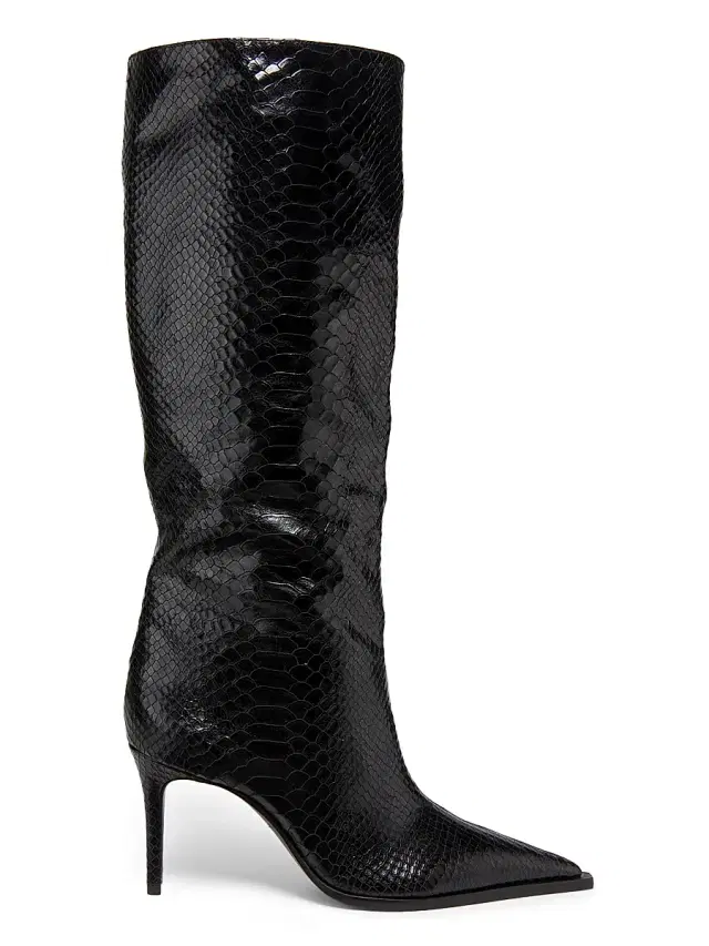 Women's Mary Up 80MM Snake-Embossed Leather Boots - Black